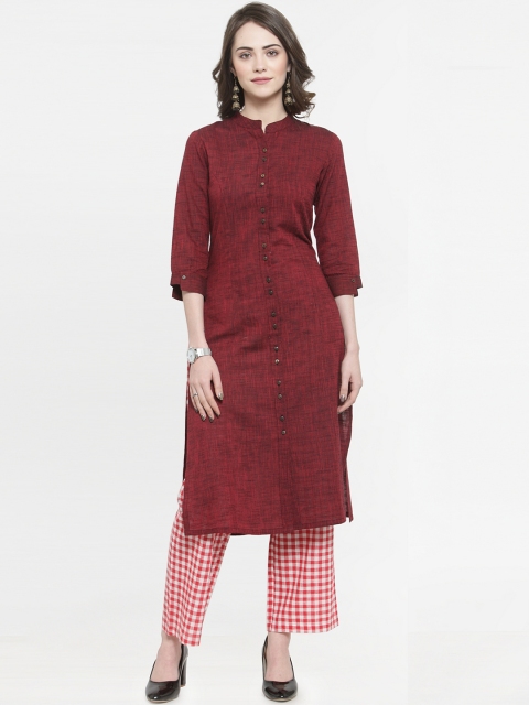 

Kiaasa Women Maroon & Red Self Design Kurta with Trousers