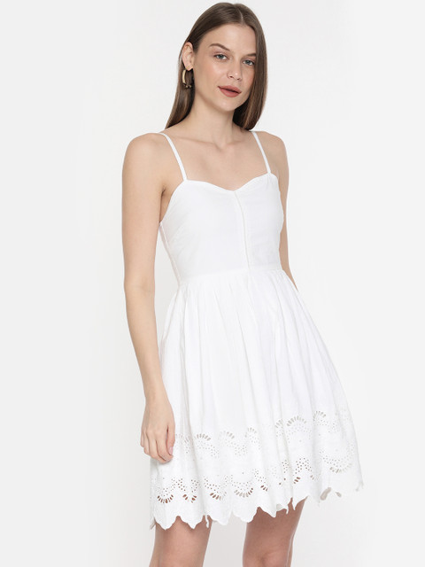

ONLY Women White Solid Fit & Flare Dress