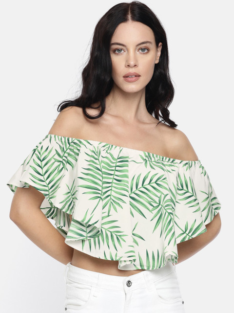 

ONLY Women White Printed Bardot Crop Top