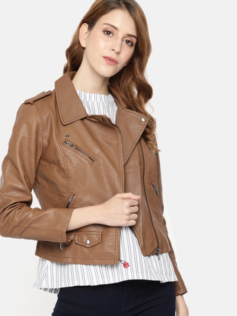 

ONLY Women Brown Solid Biker Jacket
