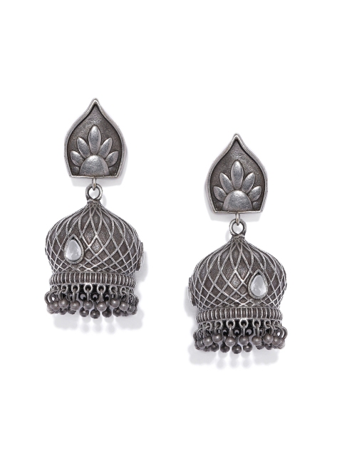 

justpeachy Oxidised Silver-Toned Dome Shaped Jhumkas
