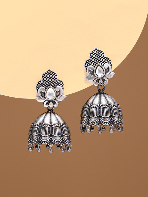 

justpeachy Oxidised Silver-Toned Dome Shaped Jhumkas