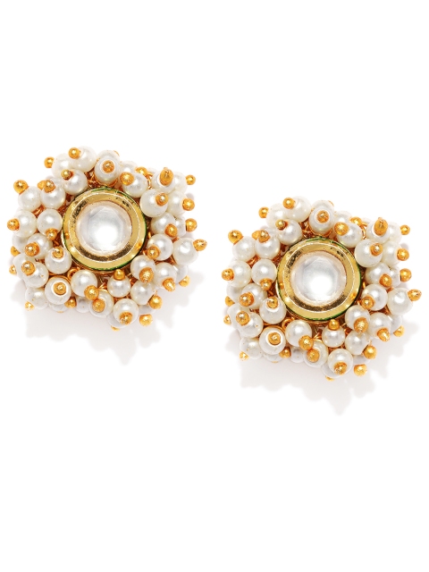 

justpeachy Gold-Toned & White Circular Kundan Studs