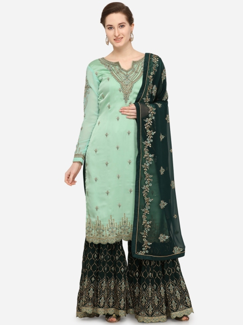 

Stylee LIFESTYLE Green & Black Silk Blend Semi-Stitched Dress Material