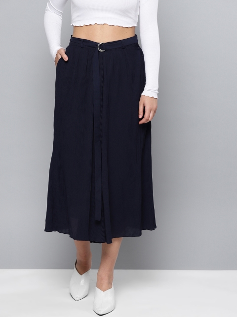 

Label Ritu Kumar Women Navy Blue Solid Accordion Pleat Culottes