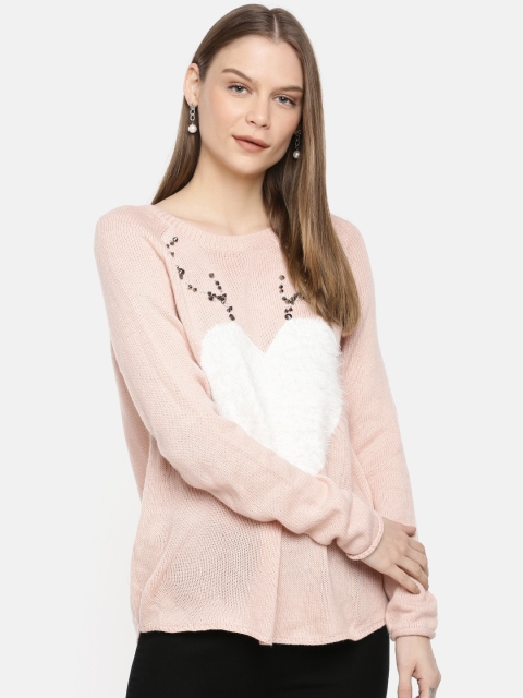 

ONLY Women Pink & White Self Design Sweater