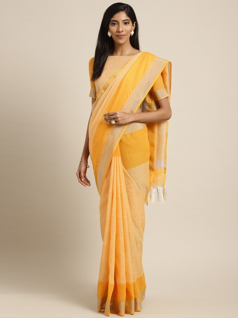 

Inddus Yellow Solid Linen Blend Saree