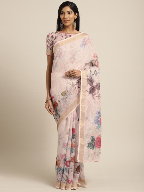 

Inddus Pink Printed Linen Blend Saree