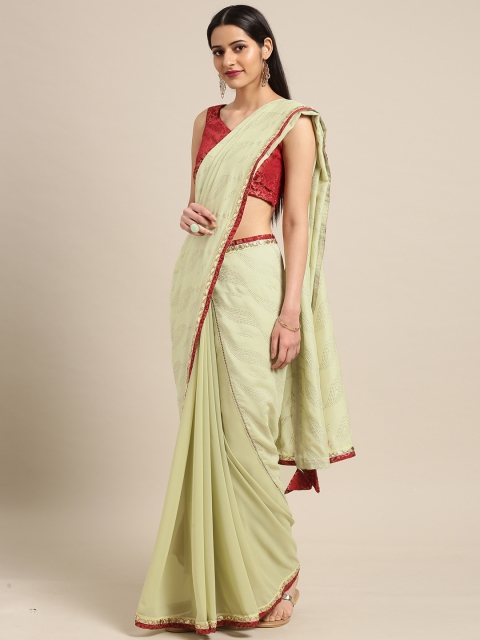 

Inddus Green Georgette Foil Printed Saree