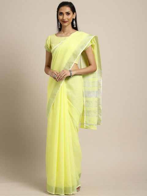 

Inddus Yellow Solid Linen Blend Saree