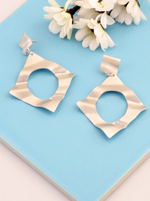 

Tipsyfly Silver-Toned Geometric Drop Earrings