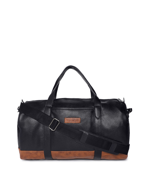 

BagsRUs Unisex Black Faux Leather Duffel Bag