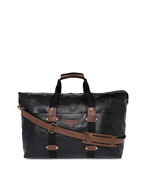 

BagsRUs Unisex Black Faux Leather Duffel Bag