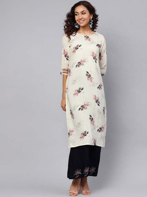

Yufta Off-White & Navy Blue Printed Kurta with Palazzo