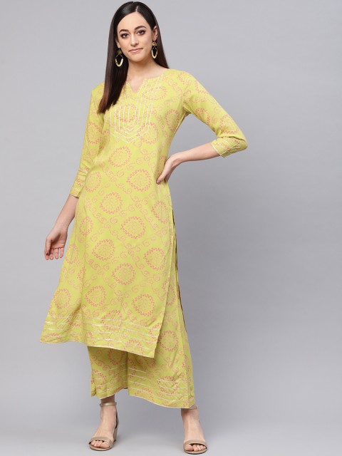 

Yufta Green & Pink Printed Kurta with Palazzo