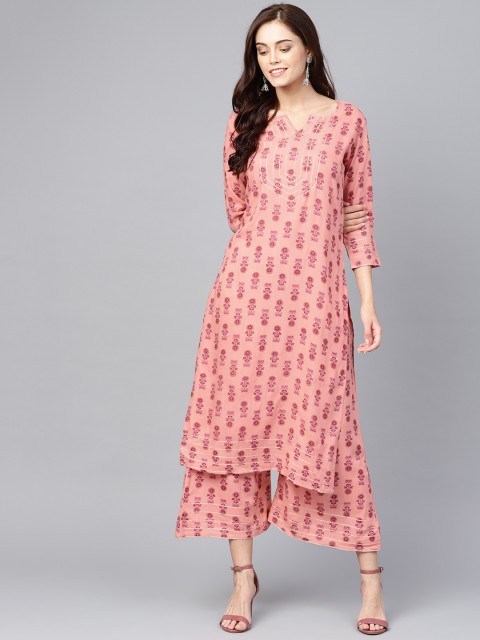 

Yufta Women Pink Printed Kurta with Palazzos
