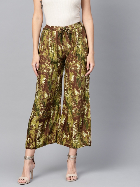 

Yufta Women Green & Brown Printed Straight Palazzos