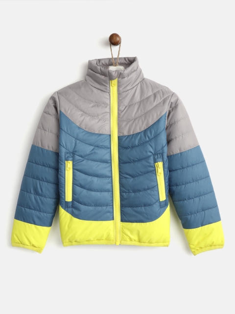 

YK Boys Teal Blue & Grey Colourblocked Padded Jacket