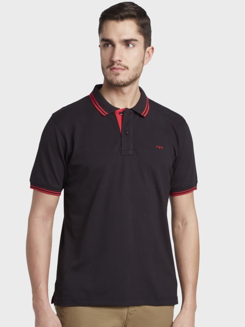 

ColorPlus Men Black Solid Polo Collar T-shirt