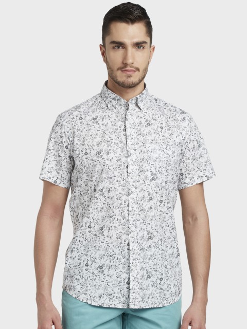 

ColorPlus Men White & Grey Slim Fit Printed Casual Shirt