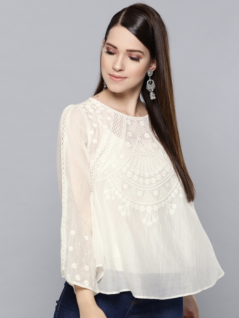 

Label Ritu Kumar Women Off-White Embroidered A-Line Top