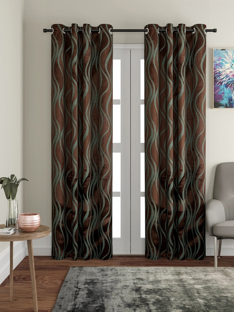 

VRINDA Brown & Sea Green Set of 2 Door Curtains