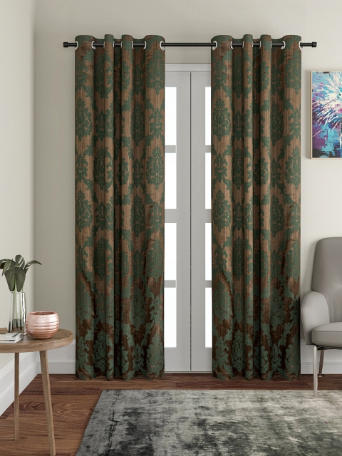 

VRINDA Green & Brown Set of 2 Door Curtains