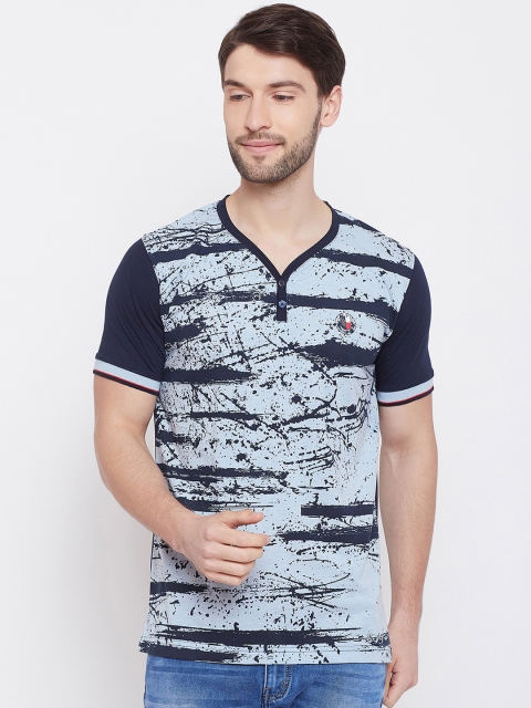 

Duke Men Blue Printed Henley Neck T-shirt