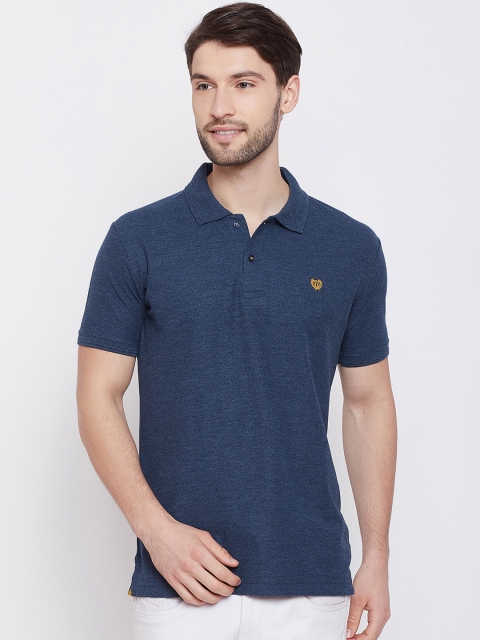 

Duke Men Navy Blue Solid Polo Collar T-shirt