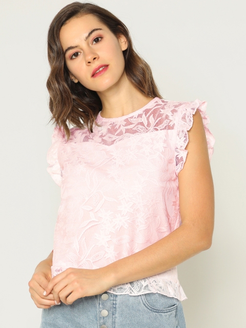 

ONLY Women Pink Self Design Lace Top