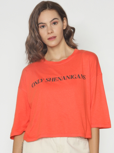 

ONLY Women Orange Printed Round Neck T-shirt