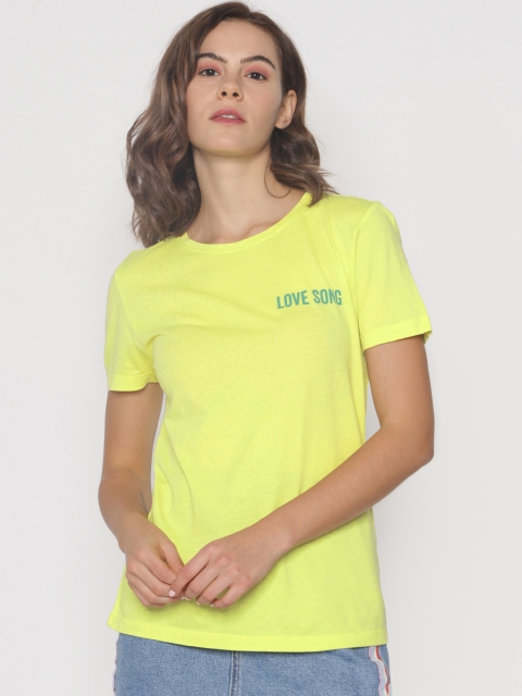 

ONLY Women Lime Green Printed Round Neck T-shirt