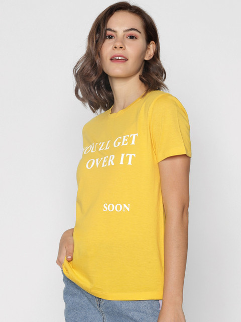 

ONLY Women Yellow Printed Round Neck T-shirt