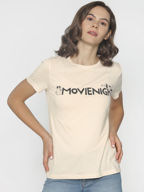 

ONLY Women Beige Printed Round Neck T-shirt