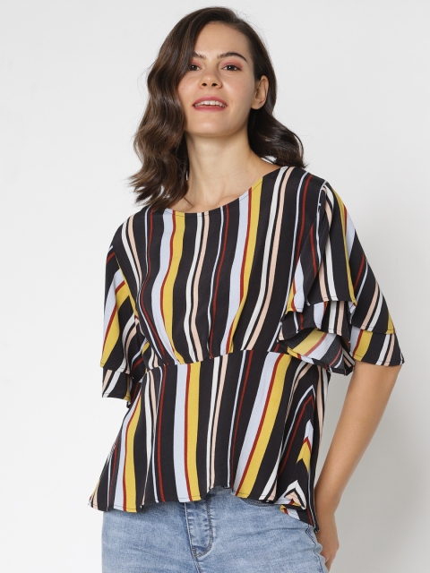 

ONLY Women Black & Yellow Striped Top