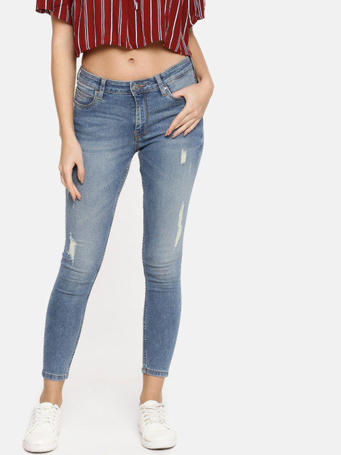 

ONLY Women Blue Skinny Fit Mid-Rise Mildly Distressed Stretchable Jeans