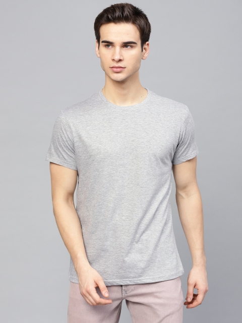 

DEIN KLEIDER Men Grey Melange Solid Round Neck T-shirt