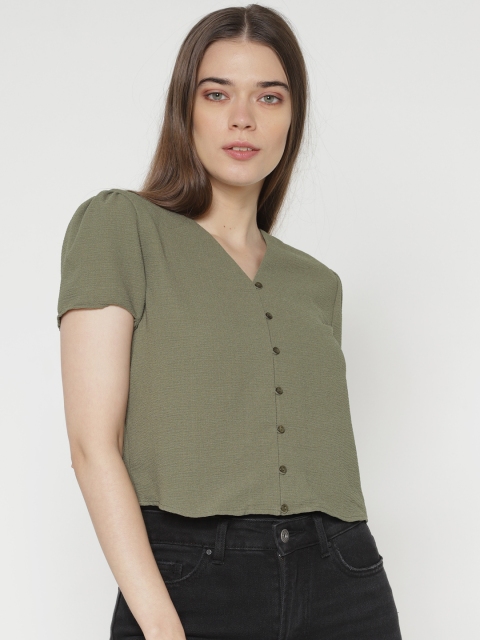 

ONLY Women Olive Green Solid Shirt Style Top