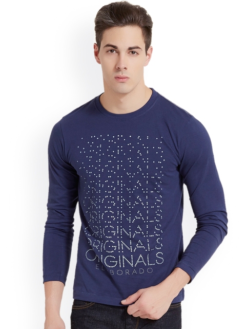 

ELABORADO Navy Printed Slim Fit T-shirt, Navy blue