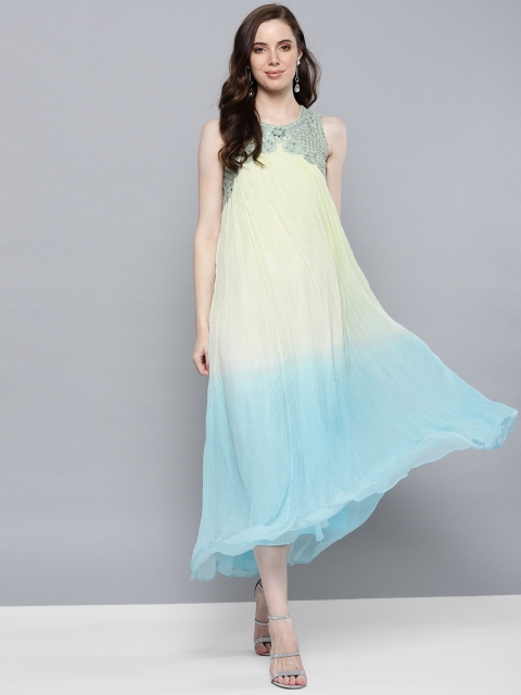 

Label Ritu Kumar Women Green & Blue Dyed Maxi Dress