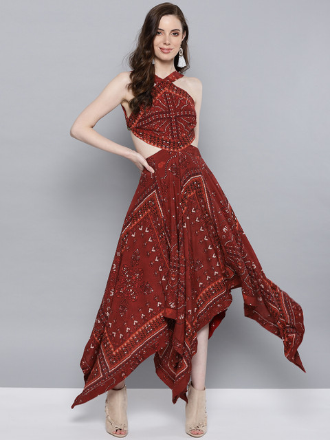 

Label Ritu Kumar Women Burgundy Fit & Flare Dress