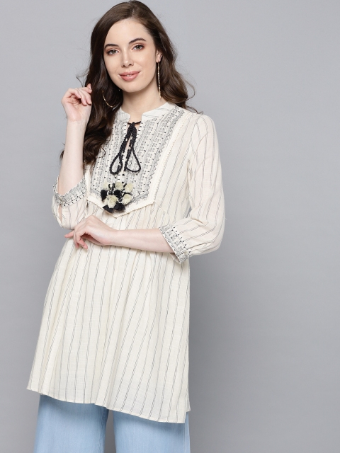 

Label Ritu Kumar Off-White & Black Striped Tunic