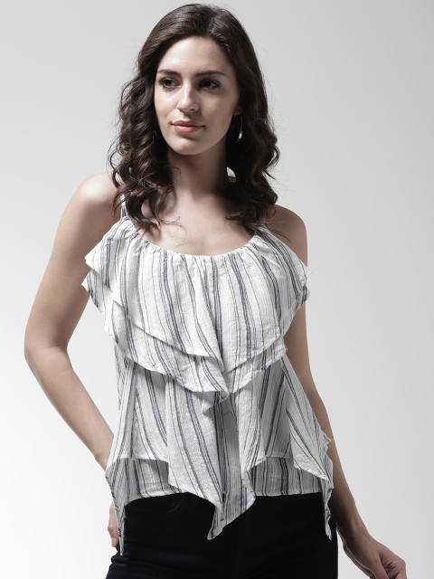 

MIWAY Women White & Navy Blue Striped A-Line Top