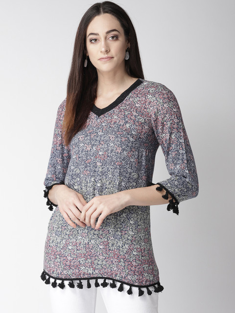 

MIWAY Women Navy Blue & White Printed Top