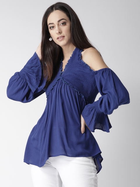 

MIWAY Women Blue Solid Cold-Shoulder A-Line Top