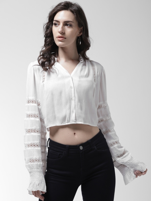 

MIWAY Women White Solid Crop Shirt Style Top