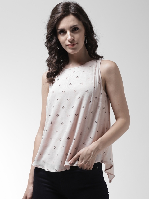 

MIWAY Women Peach-Coloured & Brown Printed Styled Back Top
