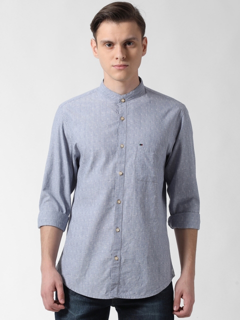 

Peter England Casuals Men Blue Slim Fit Self Design Casual Shirt