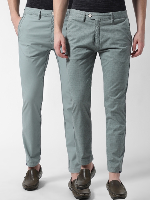 

Peter England Casuals Men Pack of 2 Green Slim Fit Solid Regular Trousers