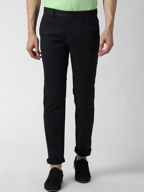 

Peter England Casuals Men Navy Blue Slim Fit Self-Design Regular Trousers
